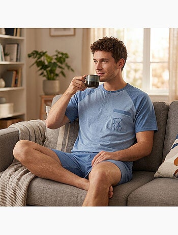 OZABI Ensemble Pyjama Pyjama Court Homme Coton