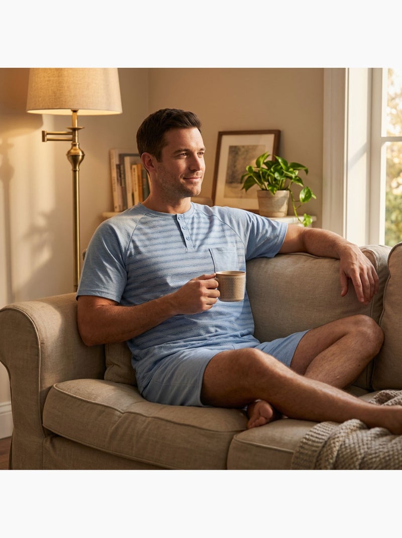 OZABI Ensemble Pyjama Pyjama Court Homme Coton Bleu - Kiabi
