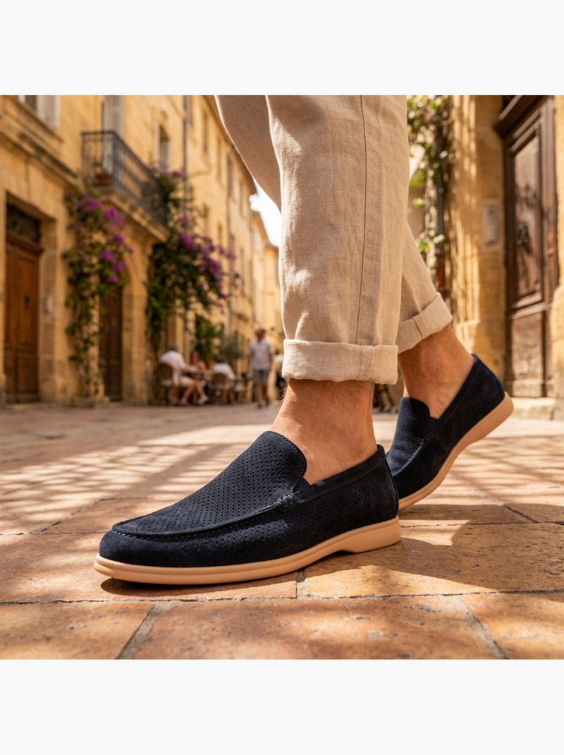 Ozabi heren mocassins microperfored premium slip on Marineblauw - Kiabi