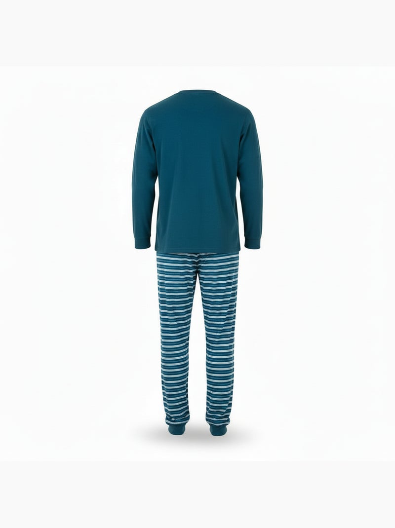 Ozabi heren pyjama fleece gevoerd borduursel Blauw - Kiabi