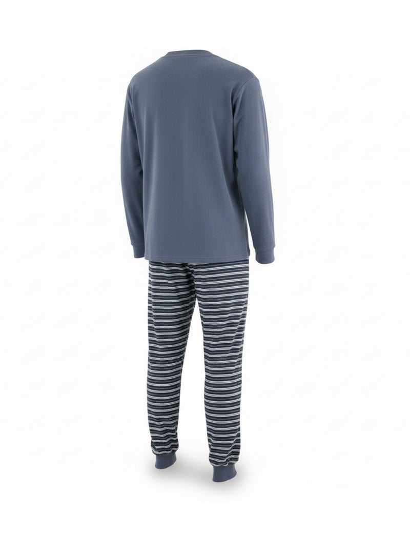 Ozabi heren pyjama fleece gevoerd borduursel Grijs - Kiabi