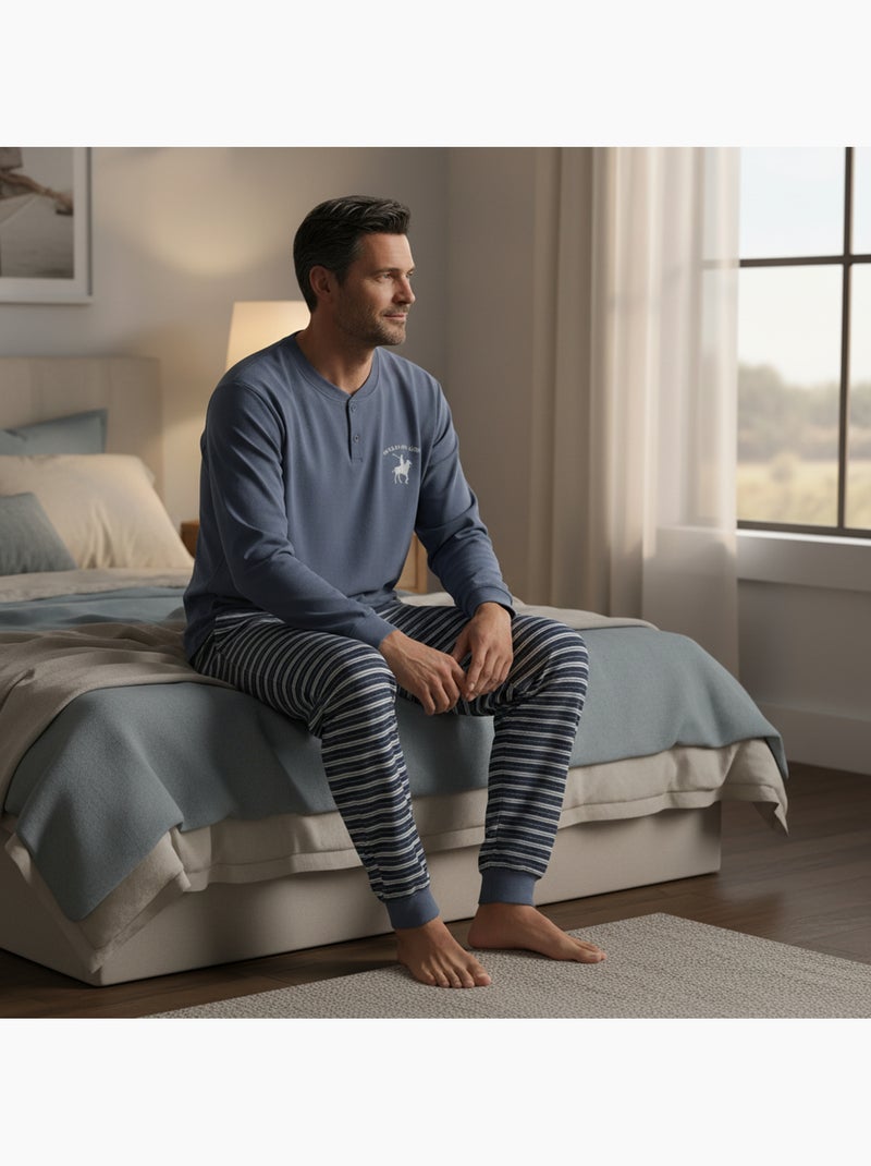 Ozabi heren pyjama fleece gevoerd borduursel Grijs - Kiabi
