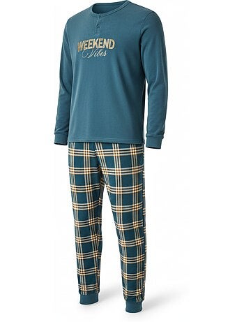 Ozabi heren pyjama fleece gevoerd borduurwerk weekend vibes