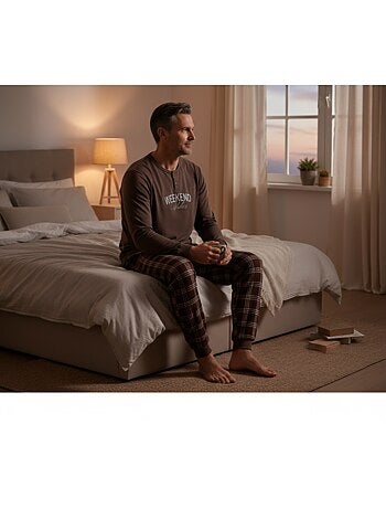Ozabi heren pyjama fleece gevoerd borduurwerk weekend vibes