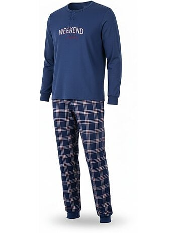 Ozabi heren pyjama fleece gevoerd borduurwerk weekend vibes