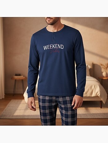 Ozabi heren pyjama fleece gevoerd borduurwerk weekend vibes