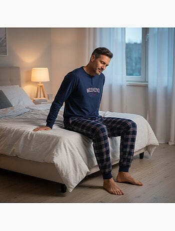 Ozabi heren pyjama fleece gevoerd borduurwerk weekend vibes