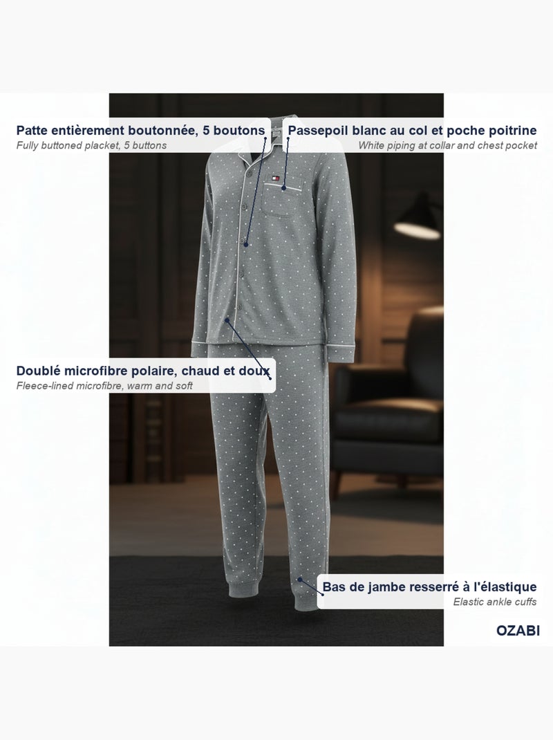 Ozabi heren pyjama fleece gevoerd geknoop polka dots Grijs - Kiabi