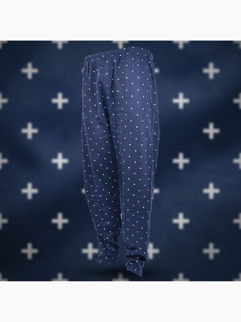 OZABI Heren Pyjama Lang Geboord Overhemdkraag Ultra Zacht Blauw - Kiabi
