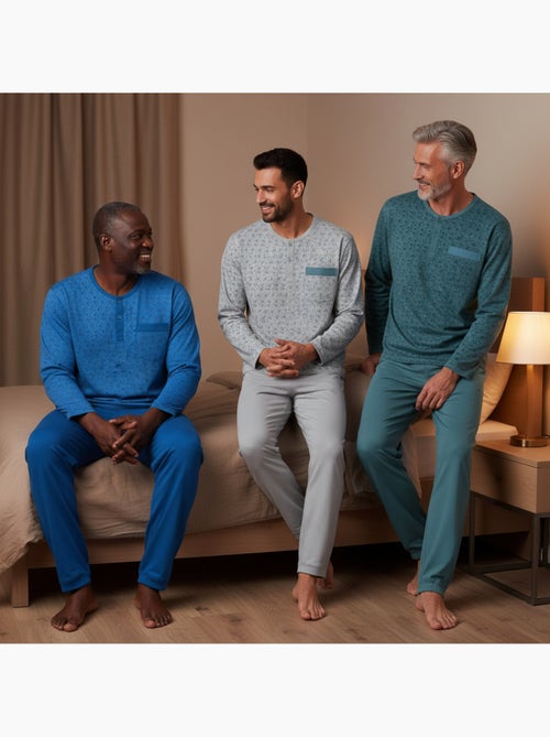 Ozabi heren pyjama set van 3, lange pyjama print kraag knopen - Kiabi Ozabi heren pyjama set van 3, lange pyjama print kraag knopen - Kiabi