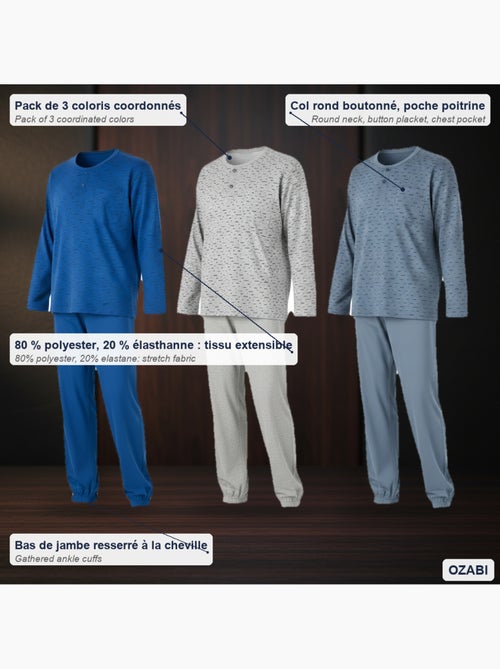 Ozabi heren pyjama set van 3, lange pyjama print kraag knopen - Kiabi Ozabi heren pyjama set van 3, lange pyjama print kraag knopen - Kiabi