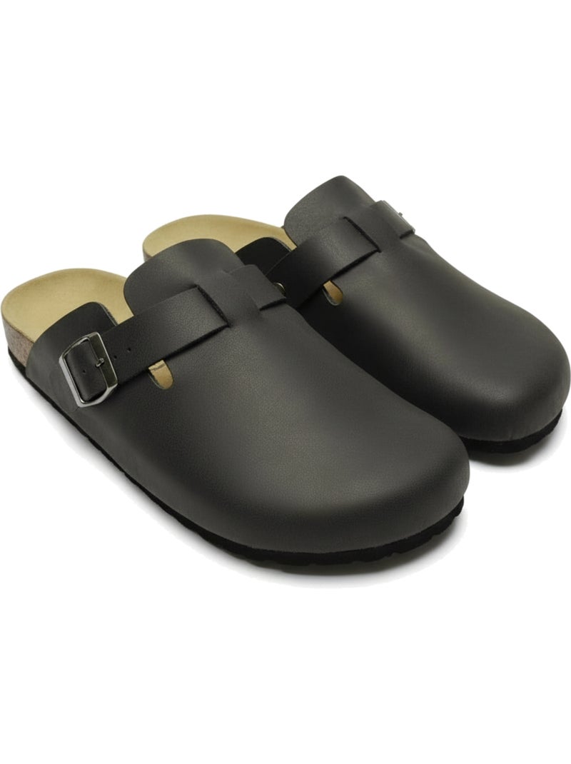 Ozabi heren slippers synthetisch leer verstelbare gesp kurk zool Zwart - Kiabi