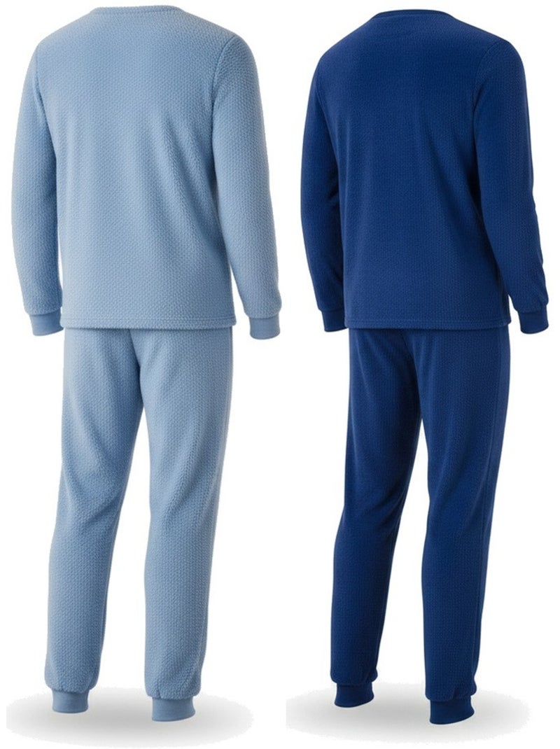 Ozabi herenpy jama-set 2 stuks, zachte fleece met borduurwerk Blauw Hemelsblauw - Kiabi