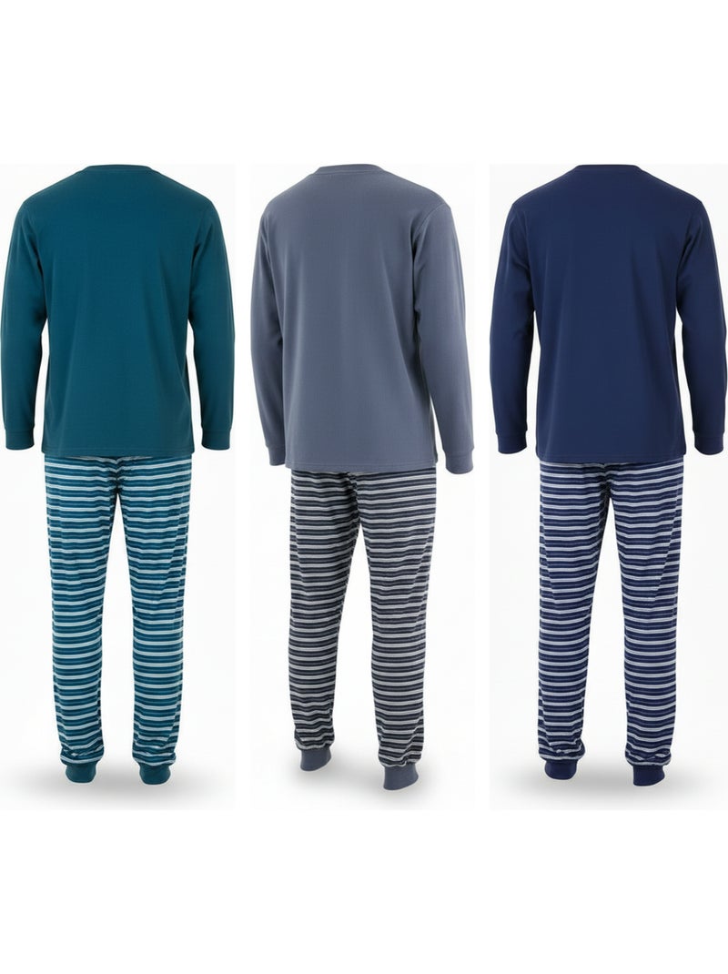 Ozabi herenpyjama set 3 stuks gevoerd fleece diverse kleuren Multicolor - Kiabi