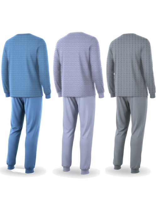 Ozabi herenpyjama set van 3, katoen gevoerd fleece, geknoopte kraag - Kiabi Ozabi herenpyjama set van 3, katoen gevoerd fleece, geknoopte kraag - Kiabi