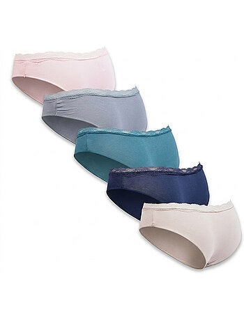 OZABI Lot 5 Culottes Femme Coton Mini Dentelle Nœud Satin