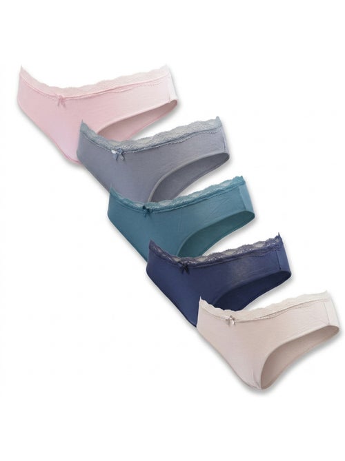 OZABI Lot 5 Culottes Femme Coton Mini Dentelle Nœud Satin - Kiabi