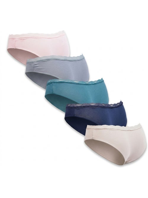 OZABI Lot 5 Culottes Femme Coton Mini Dentelle Nœud Satin - Kiabi