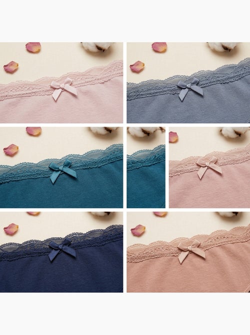 OZABI Lot 5 Culottes Femme Coton Mini Dentelle Nœud Satin - Kiabi