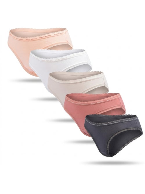 OZABI Lot 5 Culottes Femme Coton Mini Dentelle Nœud Satin - Kiabi