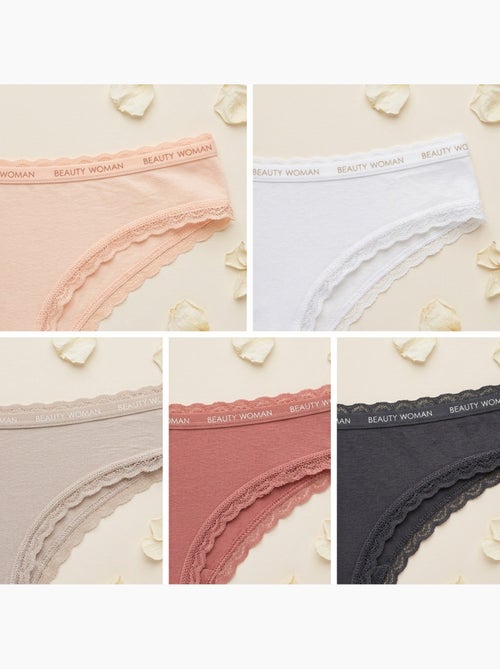 OZABI Lot 5 Culottes Femme Coton Mini Dentelle Nœud Satin - Kiabi