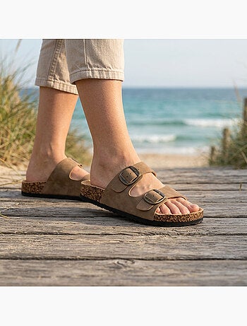 OZABI Mule Sandalen Nubuck Zwart Beige Kameel