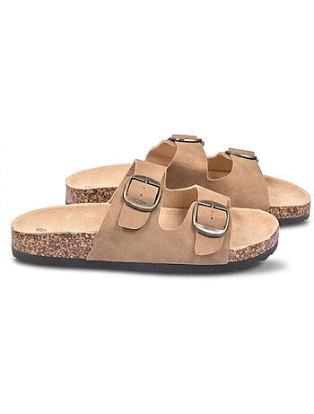 OZABI Mule Sandalen Nubuck Zwart Beige Kameel