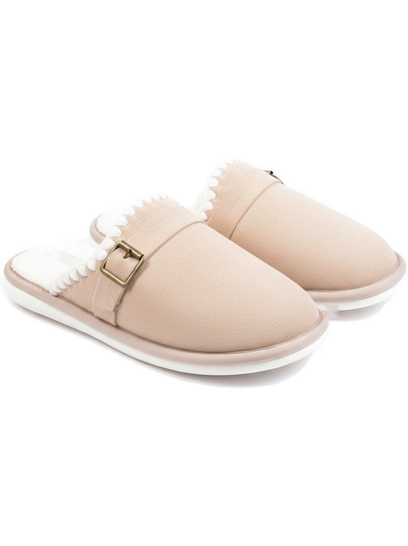 Ozabi mules femme, aspect daim, broderie scandinave, doublure fourrure Beige - Kiabi