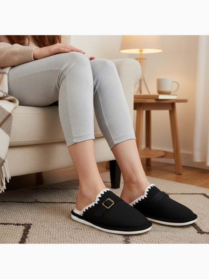 Ozabi mules femme, aspect daim, broderie scandinave, doublure fourrure Noir - Kiabi