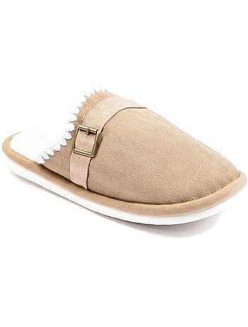 Ozabi mules femme, aspect daim, broderie scandinave, doublure fourrure