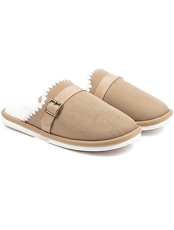 Ozabi mules femme, aspect daim, broderie scandinave, doublure fourrure
