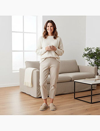 Ozabi mules femme, aspect daim, broderie scandinave, doublure fourrure