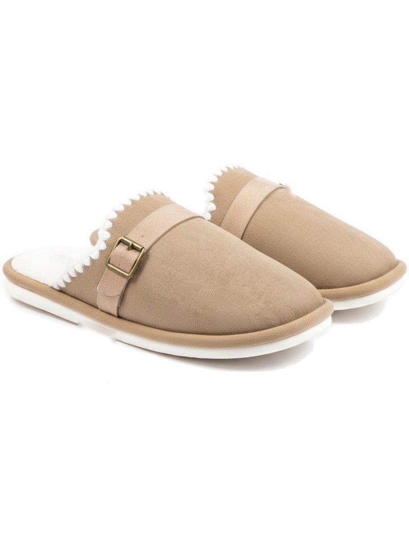 Ozabi mules femme, aspect daim, broderie scandinave, doublure fourrure Taupe - Kiabi