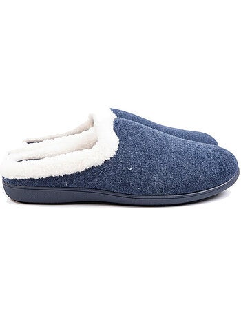 Ozabi mules femme hiver, feutrine unie chinée, encolure fausse fourrure