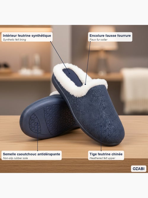 Ozabi mules femme hiver, feutrine unie chinée, encolure fausse fourrure - Kiabi Ozabi mules femme hiver, feutrine unie chinée, encolure fausse fourrure - Kiabi