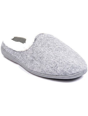 Ozabi mules femme hiver, feutrine unie chinée, encolure fausse fourrure