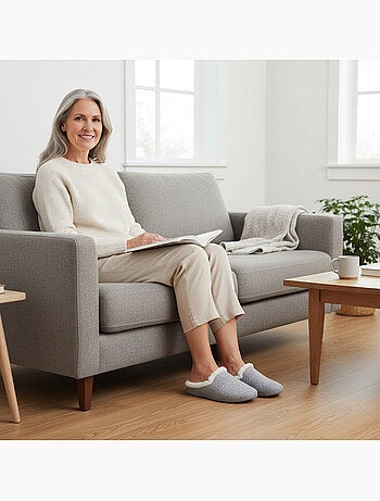 Ozabi mules femme hiver, feutrine unie chinée, encolure fausse fourrure