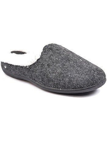 Ozabi mules femme hiver, feutrine unie chinée, encolure fausse fourrure