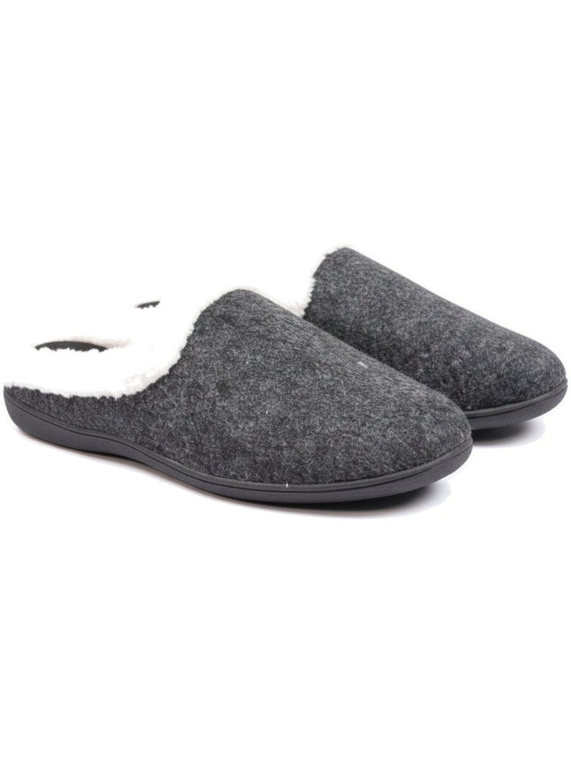 Ozabi mules femme hiver, feutrine unie chinée, encolure fausse fourrure Noir - Kiabi