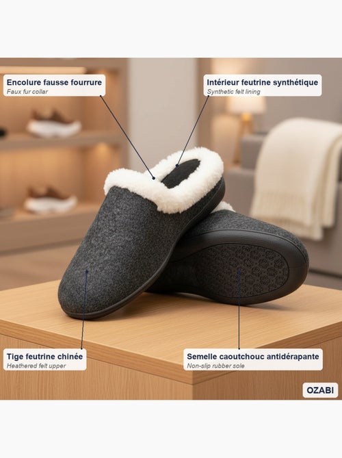 Ozabi mules femme hiver, feutrine unie chinée, encolure fausse fourrure - Kiabi Ozabi mules femme hiver, feutrine unie chinée, encolure fausse fourrure - Kiabi