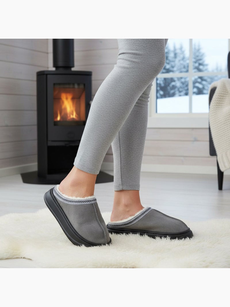 Ozabi mules femme style scandinave, intérieur fourré, semelle antidérapante Gris - Kiabi