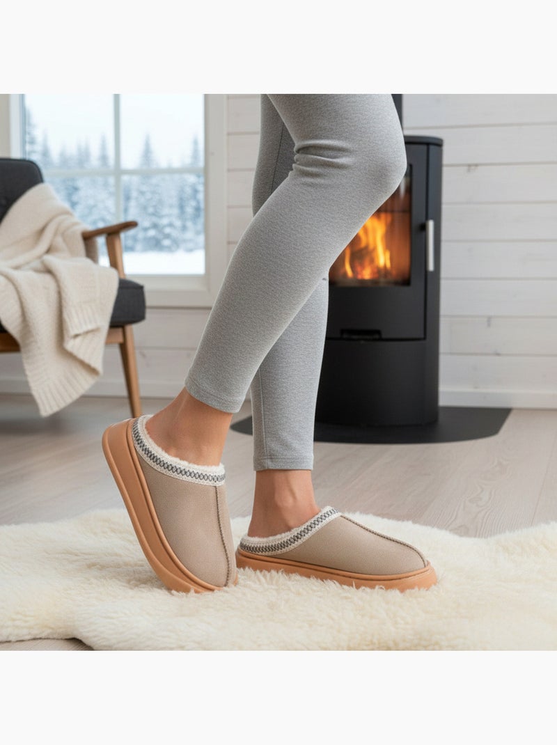 Ozabi mules femme style scandinave, intérieur fourré, semelle antidérapante Taupe - Kiabi