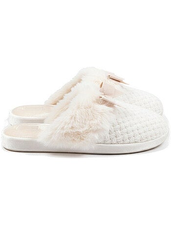 Ozabi mules femme, tricot fil lurex, encolure fausse fourrure et nœud