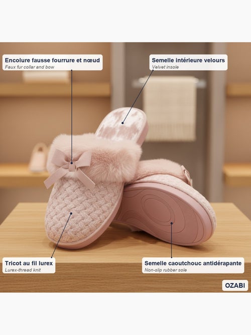 Ozabi mules femme, tricot fil lurex, encolure fausse fourrure et nœud - Kiabi Ozabi mules femme, tricot fil lurex, encolure fausse fourrure et nœud - Kiabi