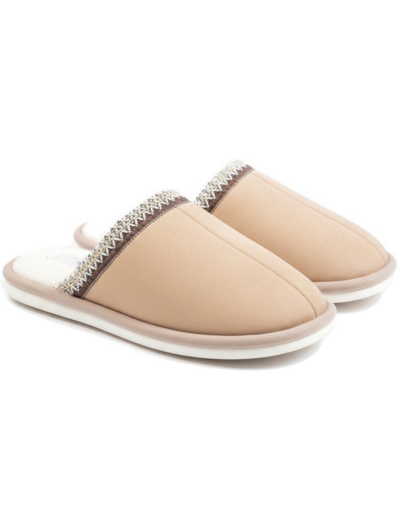 Ozabi mules femme unies, suédine synthétique, bordure tressée scandinave Beige - Kiabi