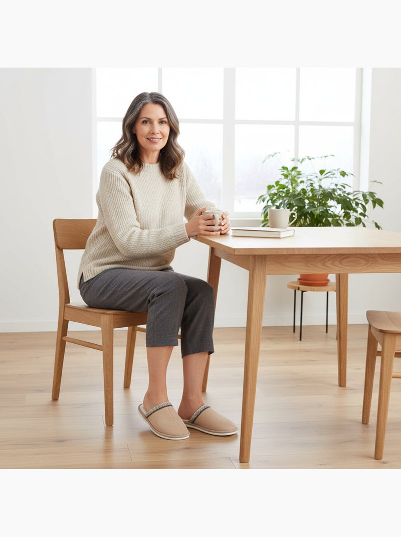 Ozabi mules femme unies, suédine synthétique, bordure tressée scandinave Beige - Kiabi