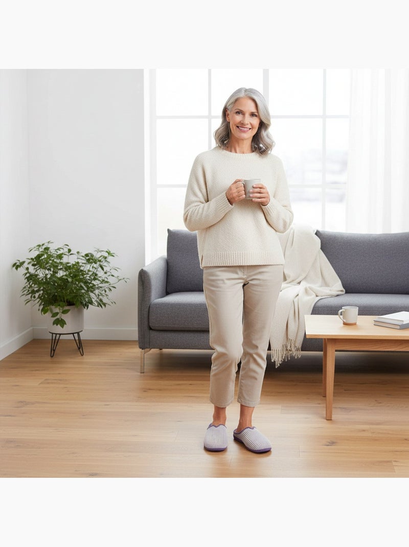 Ozabi mules femme unies, velours côtelé synthétique, passepoil fourrure Violet - Kiabi