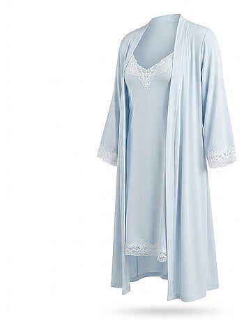 Ozabi nuisette en kimono dames 2-delig viscose bloementenkant riem