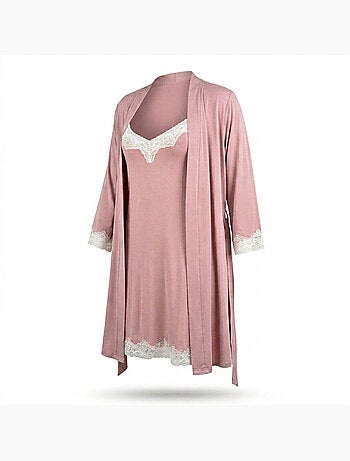 Ozabi nuisette en kimono dames 2-delig viscose bloementenkant riem