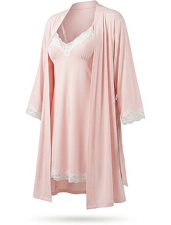 Ozabi nuisette en kimono dames 2-delig viscose bloementenkant riem